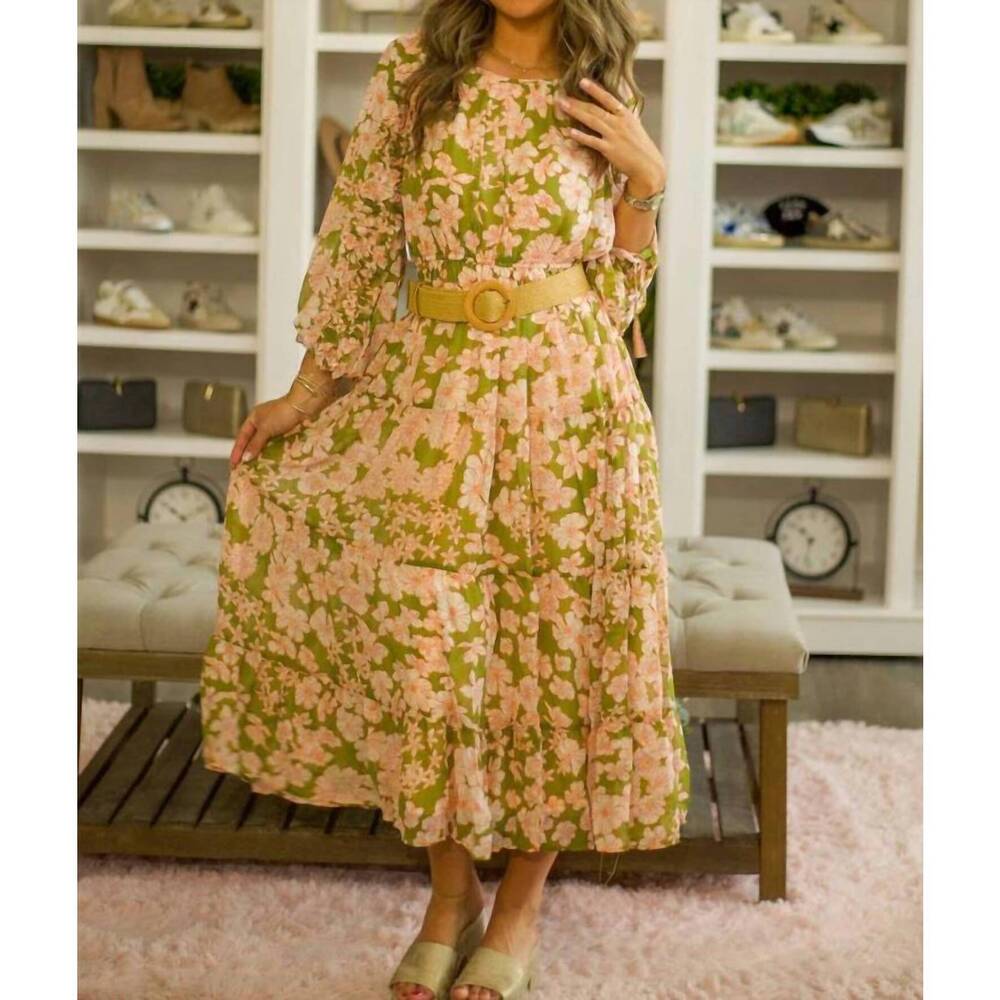 NEW &MERCI exclusive print long dress in green & orange